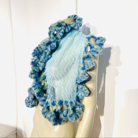 Roman Keflay Hand Crochet Lace & Mohair Shawl Cape/Scarf - Picture 2 of 13